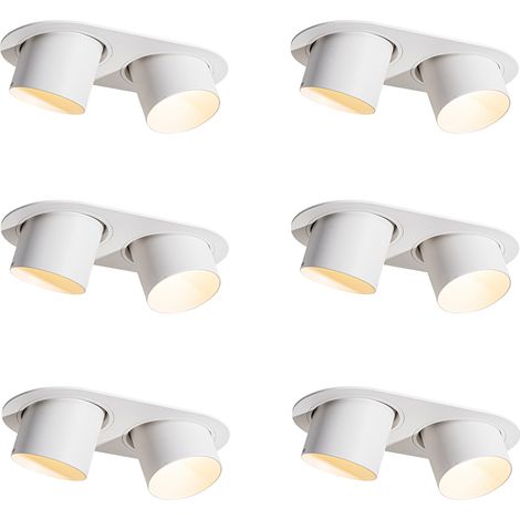 Set of 6 Recessed Spotlights White GU10 70mm Tiltable 2-Light - Installa