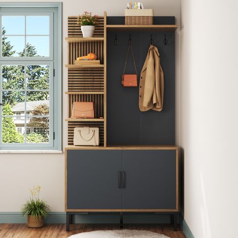 Comanlai - Vestiaire d'Entrée avec Étagères Meuble Chaussures et Crochets - Meuble de Rangement d'Entrée (1/5)