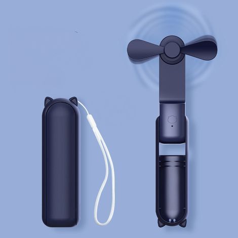 Mini portable handheld fan, rechargeable by battery, foldable and quiet, can be used as a mobile power source (Blue) (1/5)