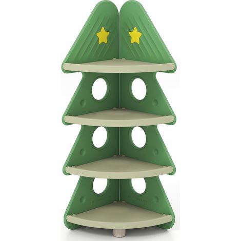 COSTWAY 4-Tier Tree Bookshelf Kids Corner Storage with Star Stickers-Green (1/5)
