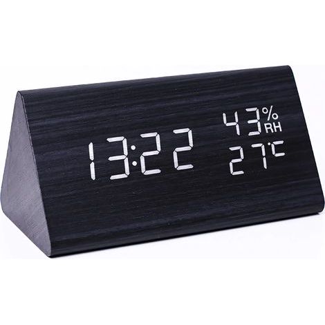 Digitale LED-Wanduhr mit Datumsanzeige, 12- und 24-Stunden-Anzeige, USB-Schnittstelle, Temperaturanzeige, geeignet für Schlafzimmer, Wohnzimmer, Küchen und Büros, dimmbar, Holzgehäuse.