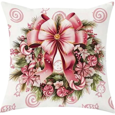 Taie D'oreiller De Noël - Motif Père Noël Bonhomme De Neige Clochette Et Nœud - 45 X 45 Cm - Décoration Hivernale Pour Canapé Salon - 1 Pièce (1/5)