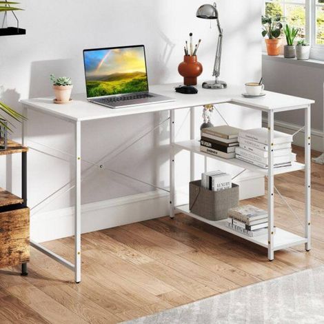 Télétravailleurs et gamers, bureau d'angle réversible avec étagères réglables et grand espace pour les jambes (1/5)