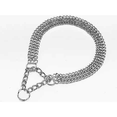 Collier ras-de-cou à maillons crantés 3 rangs chromés, longueur 60 cm, diamètre 2,0 mm (1/3)