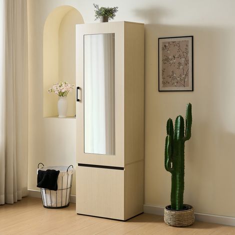 Mobile ingresso stretto 179,5x54x34,5 cm con specchio e appendiabiti scorrevole, struttura in MDF (1/5)