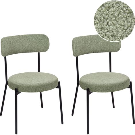 Conjunto de 2 sillas de comedor patas de acero negro con tapas sin reposabrazos bouclé verde claro Allison (1/5)