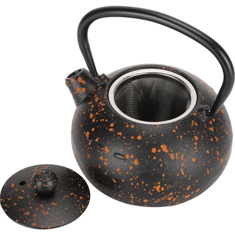 Gusseiserne Teekanne im japanischen Stil, unbeschichtet, mit gelben Punkten, dekorativ, 0,3 l (1/5)
