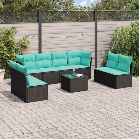 9-tlg. Garten-Sofagarnitur mit Kissen Schwarz Poly Rattan vidaXL (1/4)