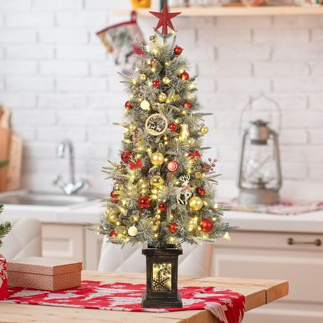 Künstlicher Tannenbaum mit Schnee-Effekt 125 cm, 150 LED-Lichter (Warmweiß/Bunt), 9 Modi, dekorative Schneeflocken-Basis, PVC-Zweige (1/5)