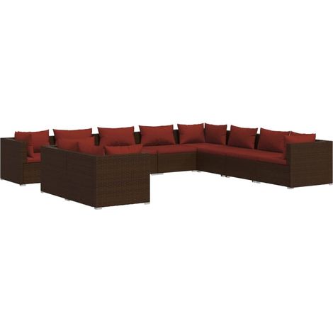 Maison Exclusive - 10-tlg. Garten-Lounge-Set mit Kissen Braun Pol (1/5)