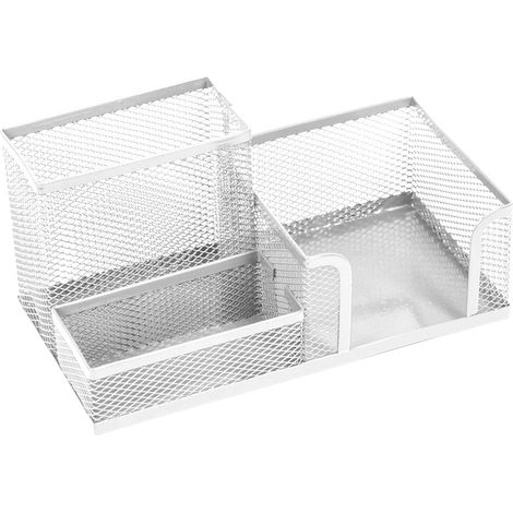 Organiseur de bureau , Pot à crayons en métal , Rangement de bureau avec porte-notes en maille , 205 x 103 x 98 mm couleur nacre (1/5)
