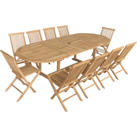 Muebles de jardín de teca LOMBOK mesa extensible ovalada 10 plazas (1/4)