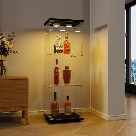 Vitrine en verre trempé éclairée LED 42x36x125 cm – Vitrine pour collection avec 2 étagères réglables – Design moderne pour salon, chambre, bureau – noir (1/5)