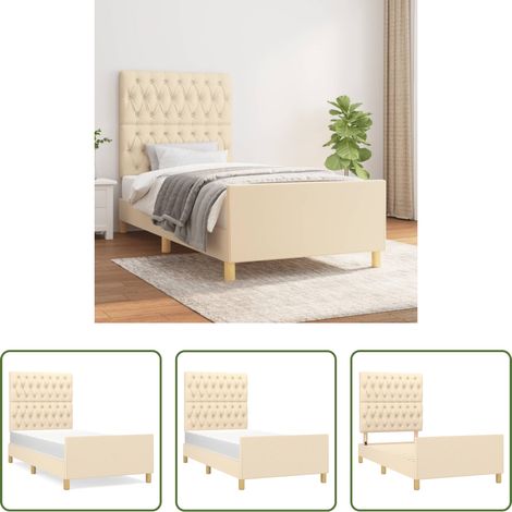 Tête de lit réglable - Cadre de lit sans matelas crème 90x190 cm tissu (1/5)