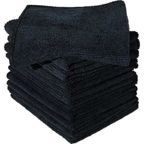Pack of 10 Black Microfiber Cloths, Lint-Free, Absorbent, Washable, for Home and Car (1/5)
