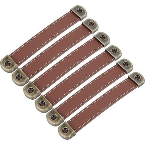 Set mit 6 Ledergriffen Vintage-Möbelgriffe aus Leder – Schrankgriffe Ledergriffe Küchenmöbelgriff Braun Mittenabstand 128 mm