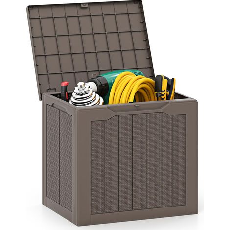 COSTWAY Baule da Esterno 96 L, Cassapanca Contenitore con Coperchio Bloccabile e Tessitura in Vimini, per Giardino e Cortile, 56 x 41 x 50,5 cm (Marrone)