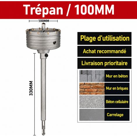Scie trépan béton rose kit 100 mm à queue carrée pour perforateur mur maçonnerie 1 g – Livraison gratuite (1/4)