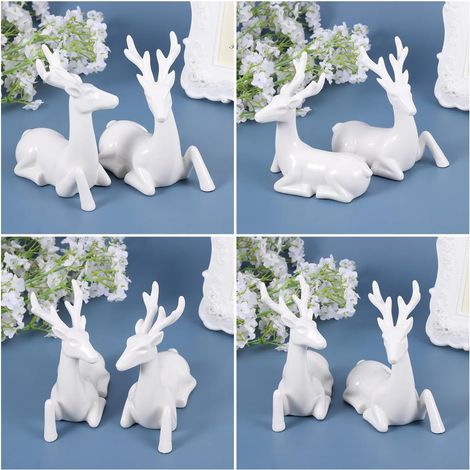 Ornement Couple Cerf en Céramique Blanc, Lot de 2, Décor (1/5)
