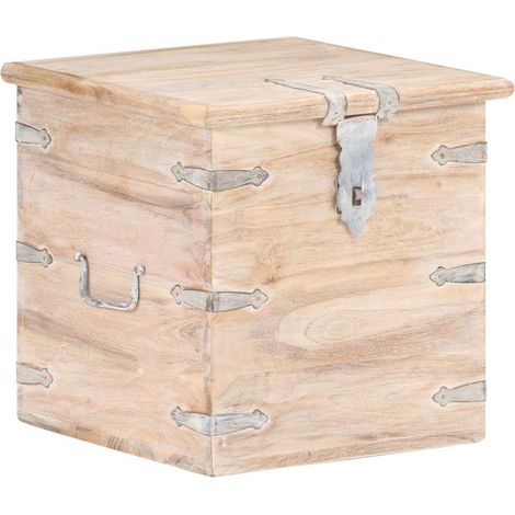 Coffre de rangement en acacia massif blanc, verrouillable, 40 x 40 x 40 cm - PANGIVO (1/5)