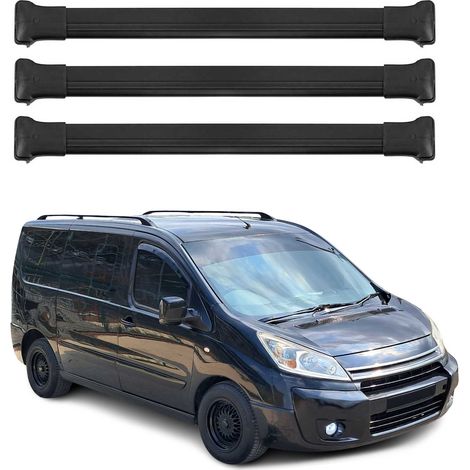 OMAC Barres de toit en aluminium pour Citroën Jumpy 2007-2016 – TÜV / DIN 75302:2019 – Charge max 75 kg – 2 barres Noir