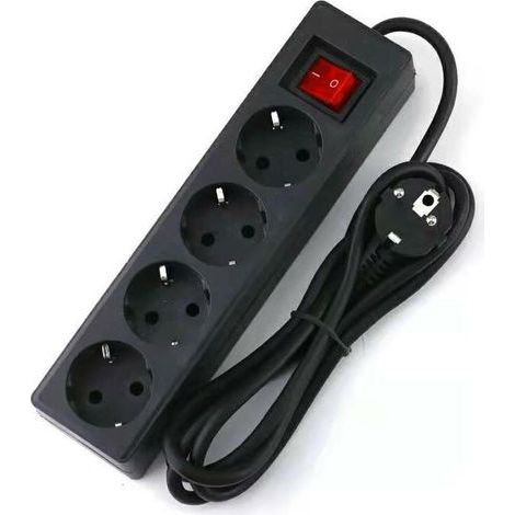 4-fach Steckdosenleiste, 16 A, 2-polig, mit Schalter – 3 m Verlängerungskabel, 250 V – Reines Kupfer – PVC – 1800 W – Für beengte Platzverhältnisse (1/5)