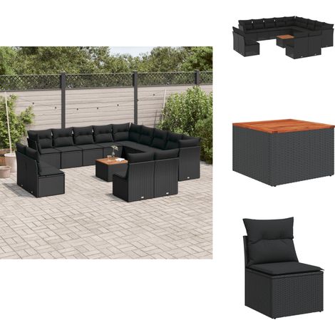 Salon de jardin avec coussins 14 pcs noir résine tressée - Ensemble Salon De Jardin - Mobilier De Jardin - Canapé Extérieur - Résine Tressée - Rotin Synthétique (1/5)