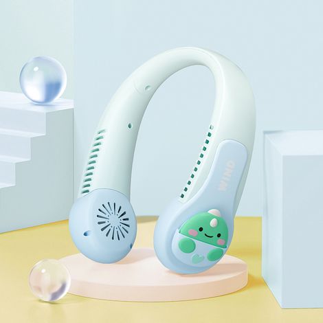 éventail de cou style dessin animé —Rechargeable par USB, silencieux, anti-nœuds, batterie intégrée — Convient aux enfants et aux adultes — Design « Dudu Dragon » — (1/2)