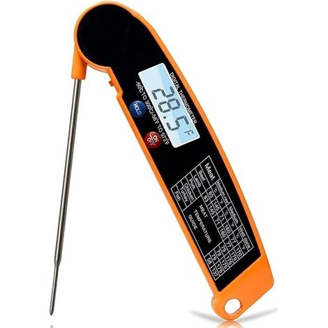 Termómetro para carne，Termómetro para alimentos，Termómetro calibrado para dulces，Termómetro digital de cocina con lectura directa，Naranja y negro (1/5)