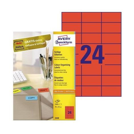 AVERY ZWECKFORM Universaletikett Avery Zweckform 70 x 37 mm (B x H) nicht wieder ablösbar Papier rot 2.400Etik./Pack. (1/5)