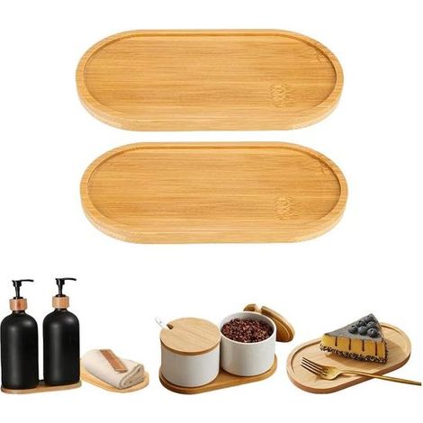 Two bamboo bathroom trays - suitable for bathrooms and kitchens, can be used as breakfast trays and decorative trays - 17.4 cm 8.8 cm (1/5)