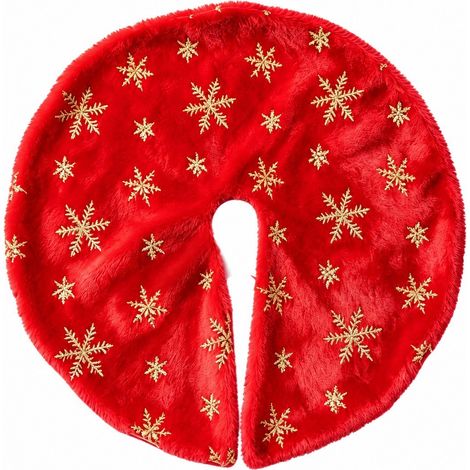 Jupe de sapin de Noël, flocon de neige blanc en peluche argentée à paillettes, décoration de Noël 60 cm, flocon de neige rouge et or 60 cm (1/5)