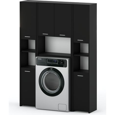 Meuble de salle de bain debout - Noir - Ensemble pratique - Gain d'espace et rangement optimal (1/5)