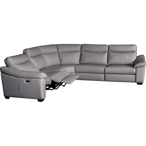 Canapé d'angle double relax en 100% tout cuir épais de luxe italien avec 2 relax électrique, 6/7 places, DAKOTA, gris clair