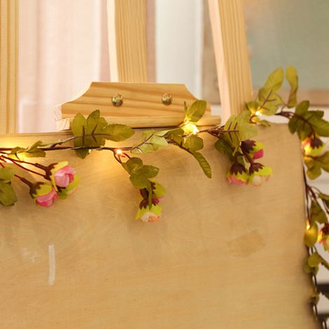 Guirlande lumineuse 2m, 20 LED feuilles de vigne roses simulation, fil cuivré pour décoration jungle, mariage, fête à domicile (1/5)