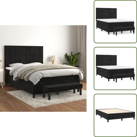 Tête de lit réglable - vidaXL Sommier à lattes de lit avec matelas Noir 140x200 cm Velours - Banc multifonctionnel (1/5)