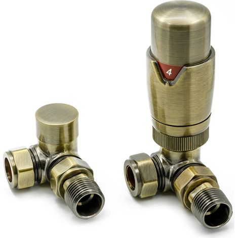 Reina Modal TRV Corner Radiator Valve and LockShield Bronze (1/2)