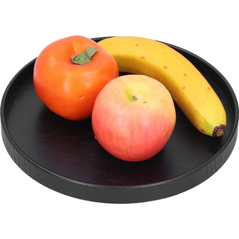 Rundes, schwarzes Holztablett (24 cm Durchmesser) zum Servieren von Obst und Speisen, für den privaten Gebrauch, Küche und Hotel. (1/5)
