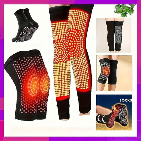 Lot de 2 genouillères auto-chauffantes pour l'arthrite, améliorant la circulation sanguine, respirantes et chaudes, à l'armoise. Chaussettes intégrées. (1/5)