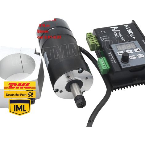 Motore mandrino brushless, potenza 400 W, tensione di ingresso 48 V, velocità massima 12000 giri/min, compatibile con ER8, driver da 600 W incluso. (1/5)