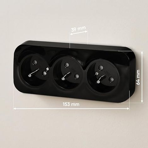 Wall Socket, Electric Wall Socket, Glass Power Socket, French Standard 16 A 250V, Quick Connection, Screwless, Suitable for Hotel Home Office, 86 mm, Black (1/4)