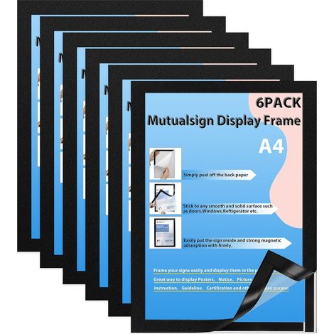 6 magnetische A4-Rahmen – transparentes PVC – selbstklebend – zur Wandmontage (1/5)