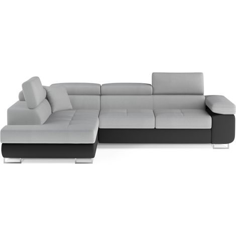 Sofá de esquina convertible MENTON gris claro y gris oscuro – Ángulo izquierdo con baúl (1/5)