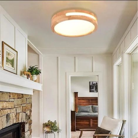 Plafonnier LED en Bois,Moderne Plafonnier Rond Luminaire Naturelle Lampe de Plafonde Style Campagne pour Salon Chambre,4500K (1/4)
