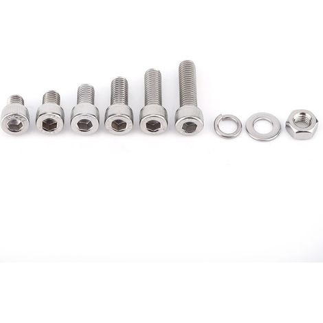 Assortiment de vis à tête cylindrique creuse en acier avec rondelles et écrous hexagonaux (M8 x 60 pièces) (1/5)