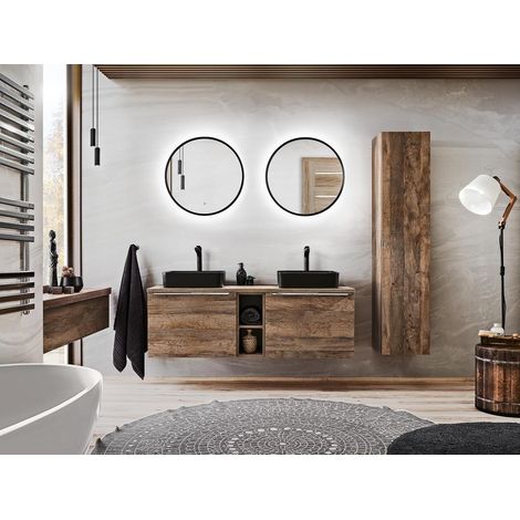 Otitec – Meuble sous vasque simple en bois FSC – Chêne Santa Fe – L60-H46-P45,6 – Installation rapide et compatible avec lavabos standards - L-60-P46-H2 (1/4)