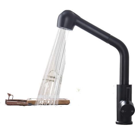 Robinet de cuisine avec douchette extractible, robinet de cuisine extractible avec 2 modes de pulvérisation, noir, tuyau d'arrivée de 60 cm (1/5)