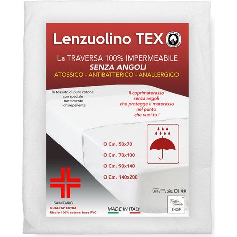 Coprimaterasso IMPERMEABILE PVC Lenzuolino TEX Senza Angoli Cm. 140x200 (1/5)