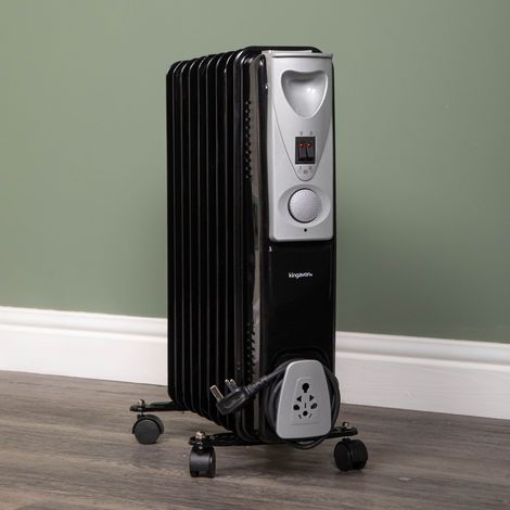 2000w 2kw 9 Fin Slimline Black Oil Filled Radiator Heater with Adjustable Thermostat (1/5)
