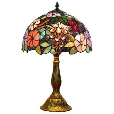 12-Zoll-Tischlampe im Vintage-Stil mit ländlichem Blumenmuster und Buntglas-Optik, Schlafzimmerlampe, Nachttischlampe [Energieklasse A+]